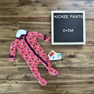 NWT Kickee Pants Red Ginger Alien Monsters Zipper Bamboo Long Sleeve Footie 0-3M